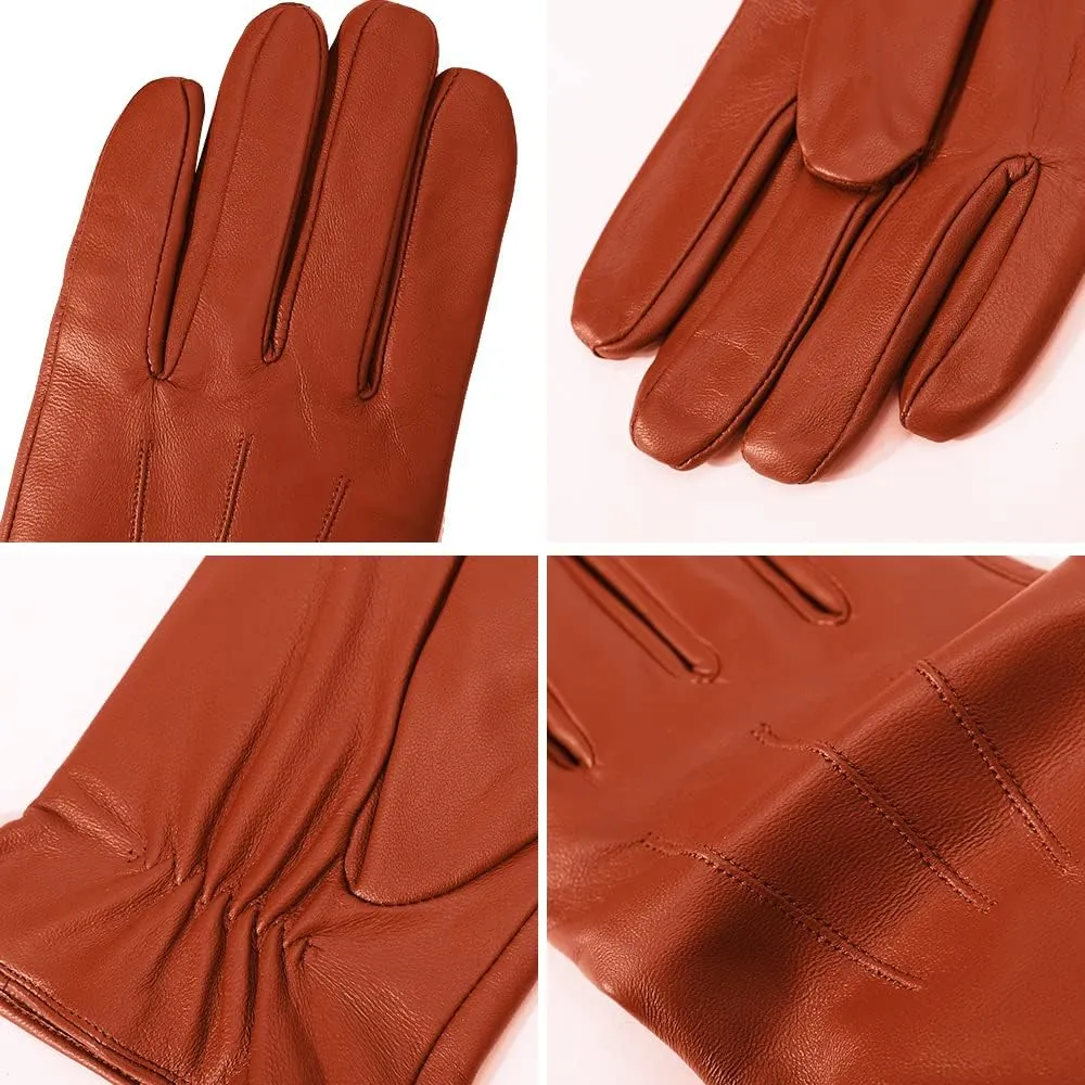 MGGMOKAY Mens Luxury Nappa Lambskin Leather Gloves Cashmere Lining
