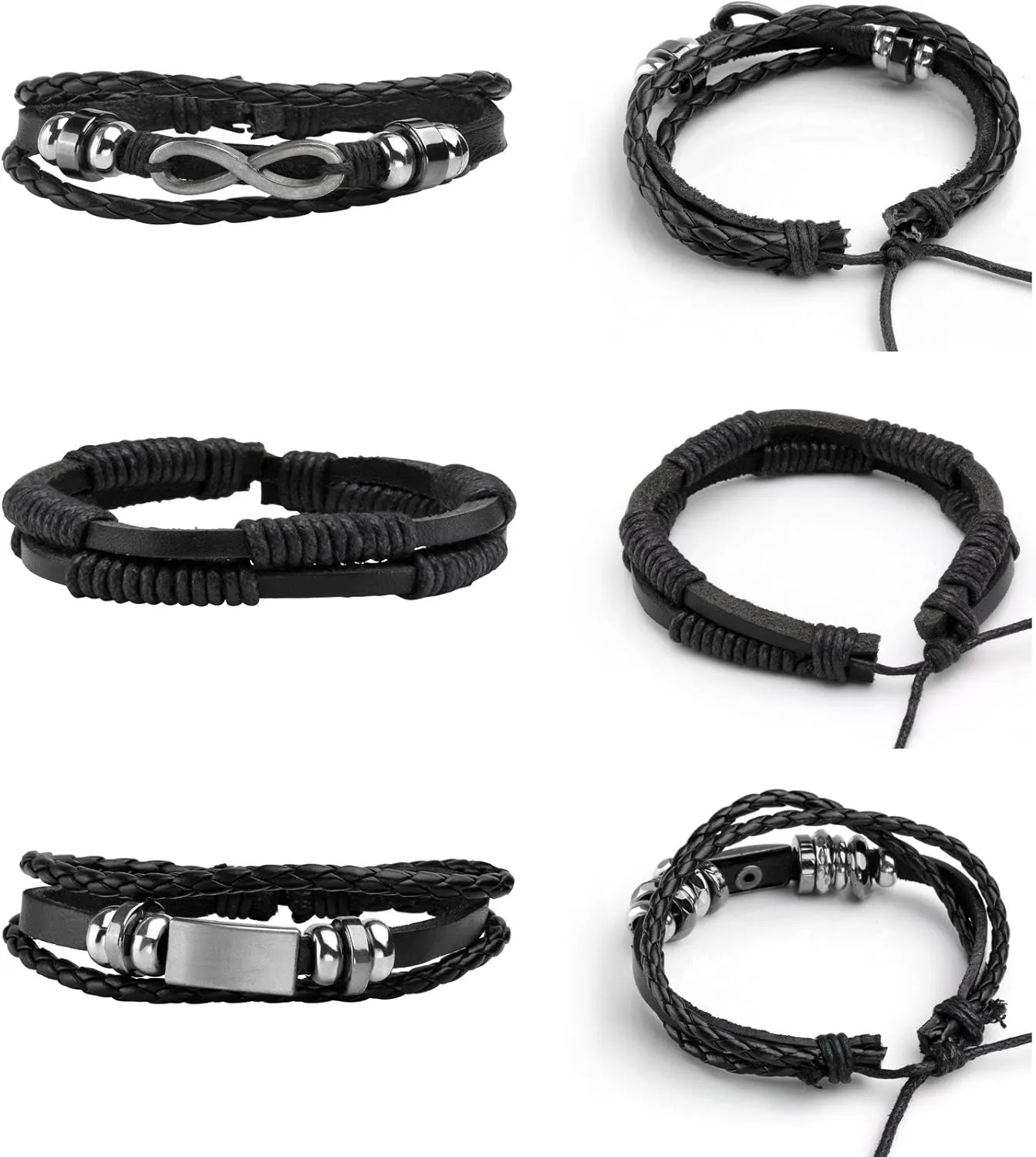 MILAKOO 5 Pcs Braided Leather Bracelets for Men Women Woven Cuff Bracelet Adjustable