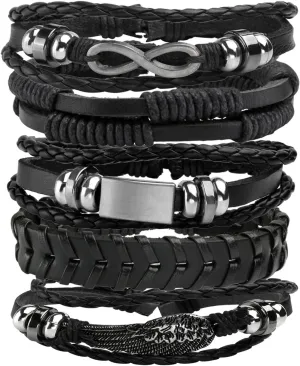 MILAKOO 5 Pcs Braided Leather Bracelets for Men Women Woven Cuff Bracelet Adjustable