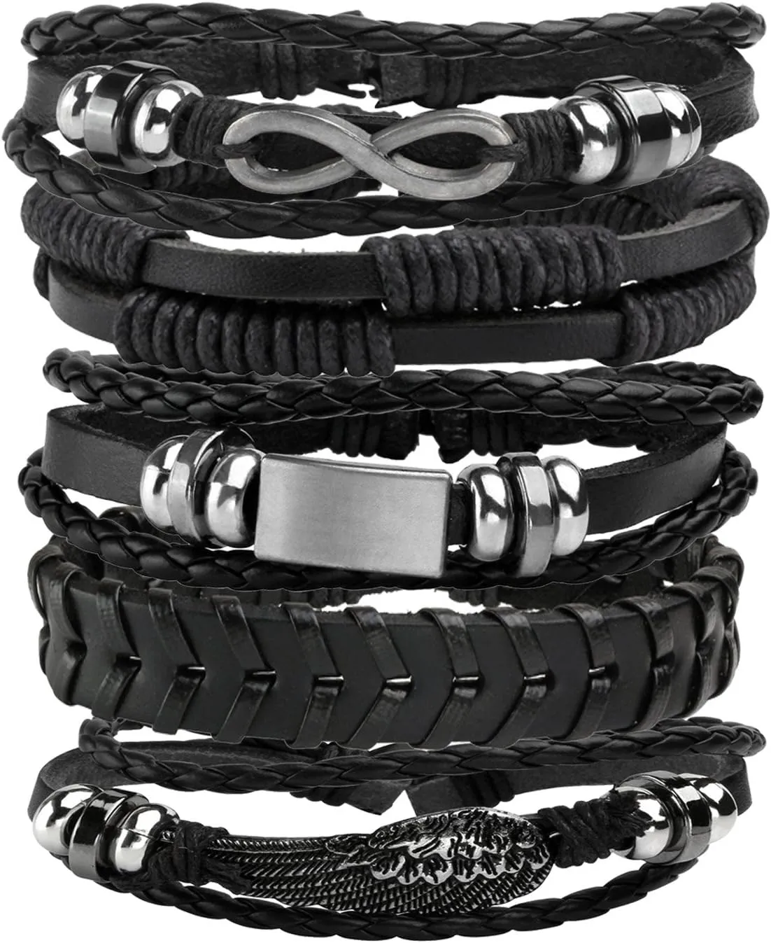 MILAKOO 5 Pcs Braided Leather Bracelets for Men Women Woven Cuff Bracelet Adjustable