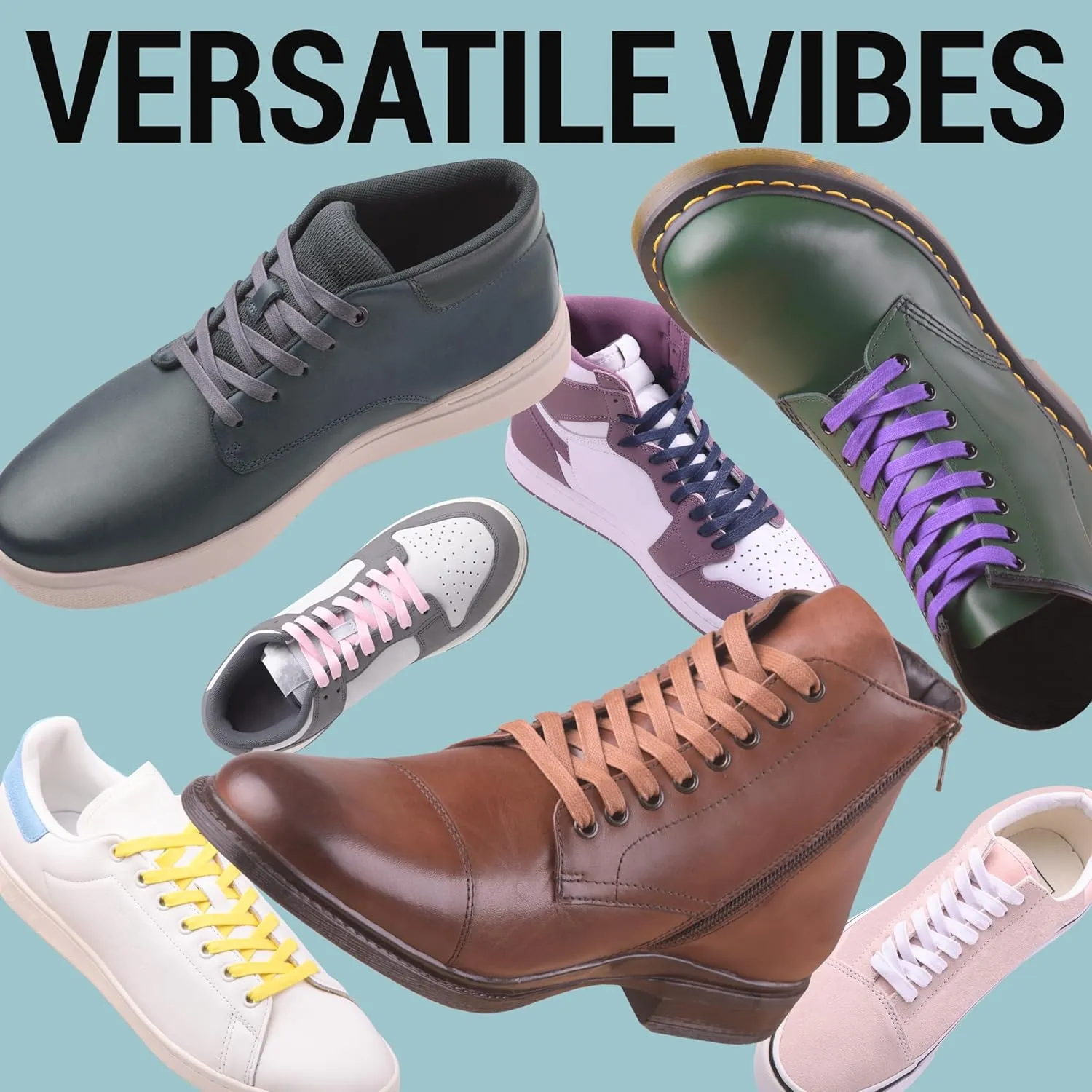 Miscly Flat Waxed Cotton Shoe Laces for Boots, Sneakers, and Shoes  Multiple Lengths and Colors Available