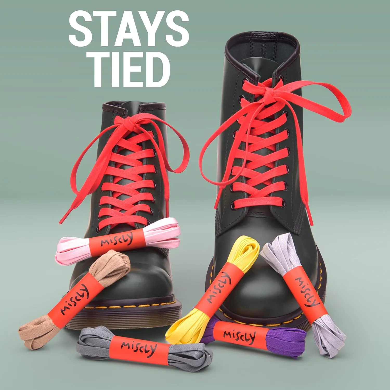 Miscly Flat Waxed Cotton Shoe Laces for Boots, Sneakers, and Shoes  Multiple Lengths and Colors Available