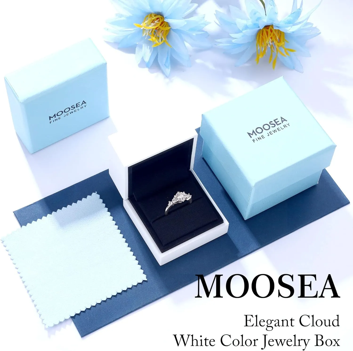 MOOSEA Round 5-Stone Moissanite Engagement Ring for Women, 1.2ct D Color VVS1 Clarity Lab Created, 14K White/Yellow/Rose Gold Vermeil Wedding Anniversary Ring