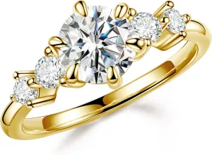 MOOSEA Round 5-Stone Moissanite Engagement Ring for Women, 1.2ct D Color VVS1 Clarity Lab Created, 14K White/Yellow/Rose Gold Vermeil Wedding Anniversary Ring