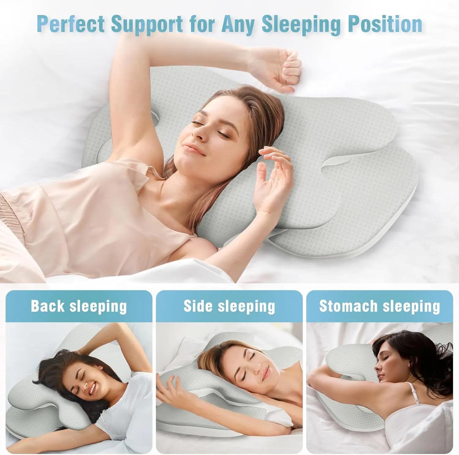 Neck Pillows, Ergonomic Memory Foam Pillows for Neck Relief Support, Orthopedic Contour Sleeper Pillows for Adults, Cooling Pillows for Side, Back, and Stomach Sleepers, Grey