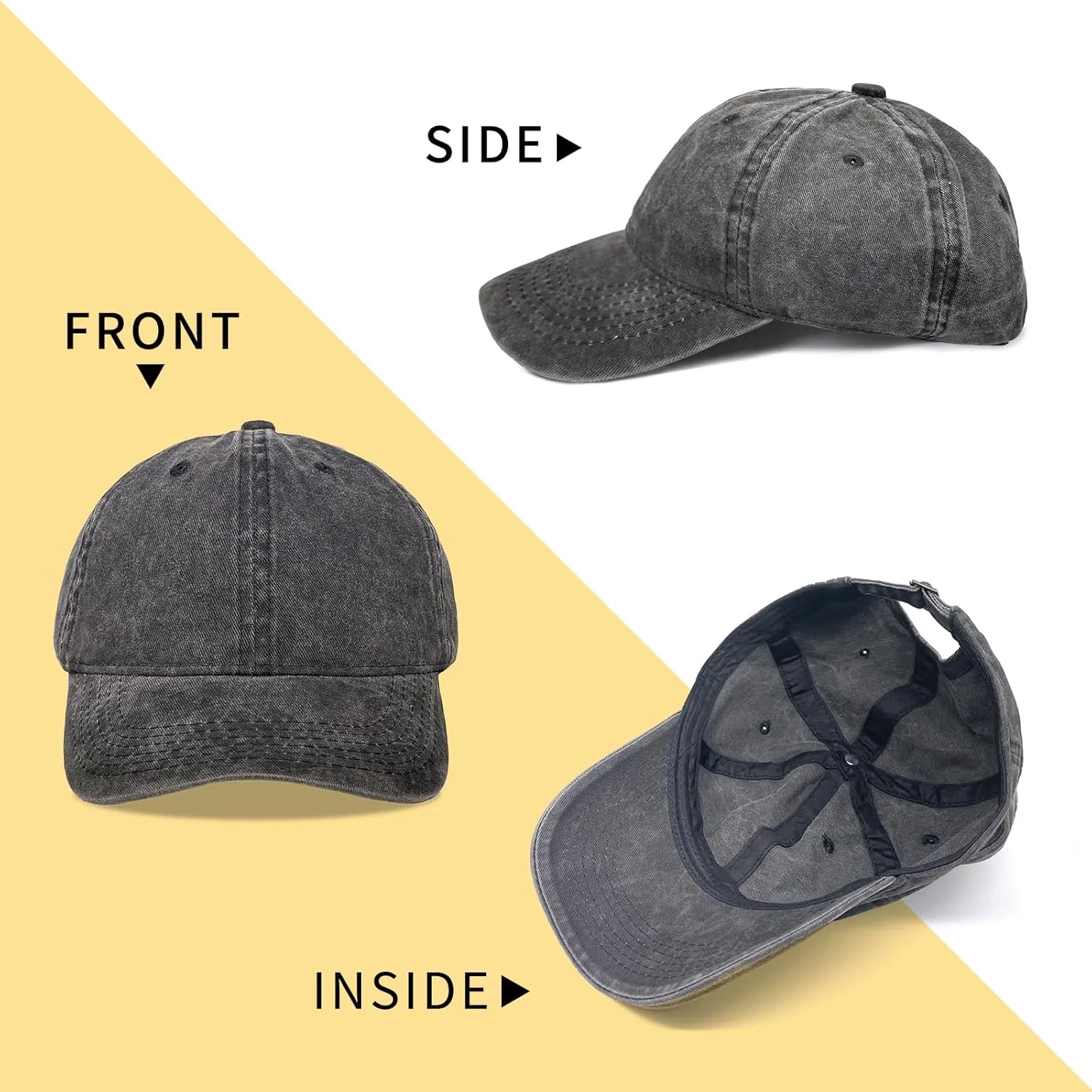 Negi Denim Hat for Men Women Washed Distressed Adjustable Dad Hats Baseball Cap Vintage Unconstructed Plain Cap Unisex Fit