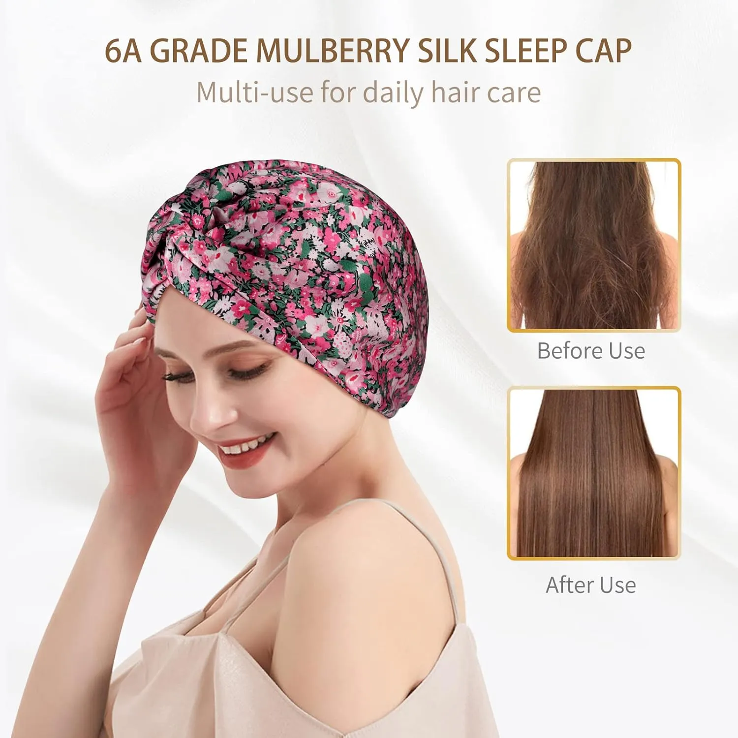 OLESILK Silk Bonnet for Sleeping Women: 100% Mulberry 22 Momme Silk, Adjustable Fit for Night Hair Care, No Frizz for Curls