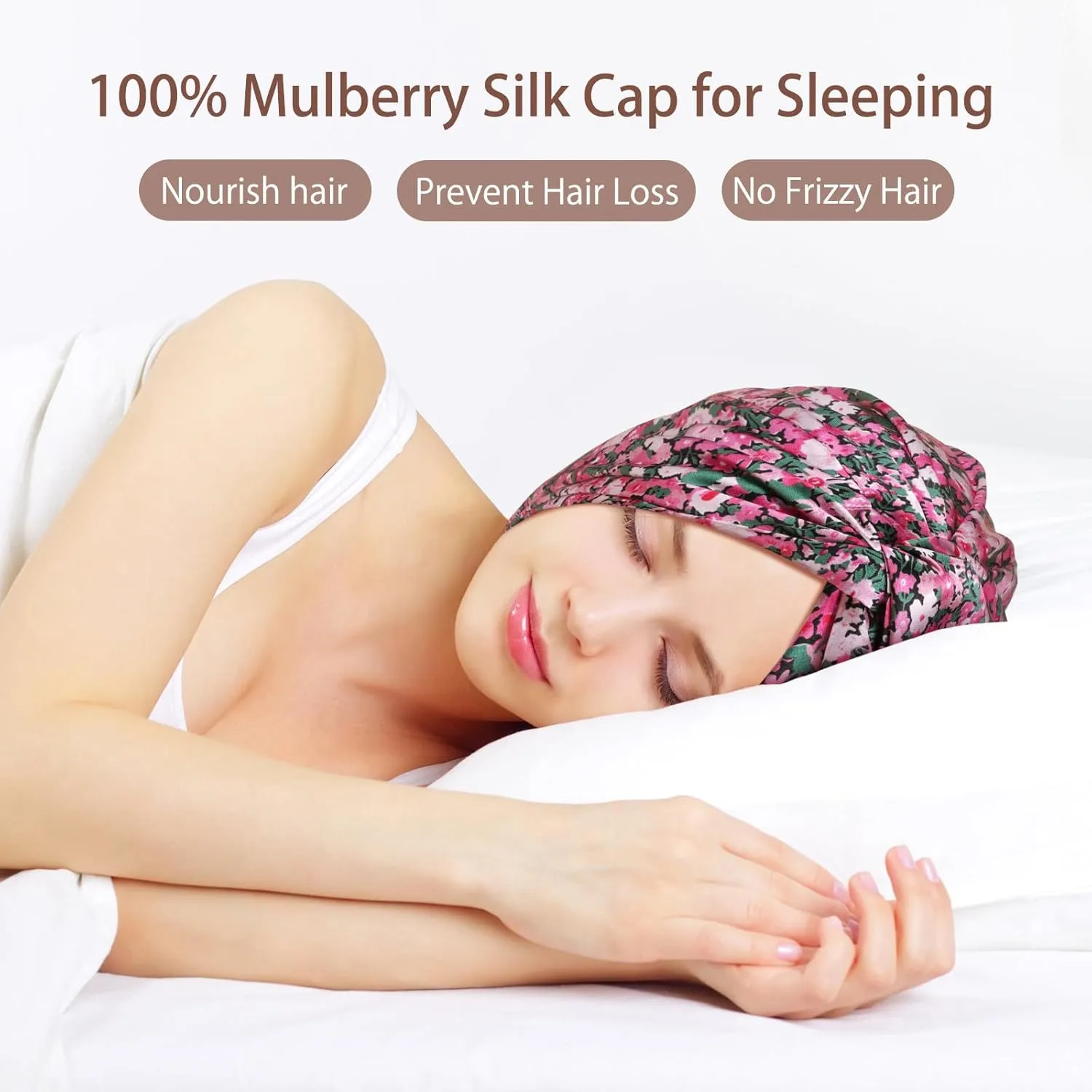 OLESILK Silk Bonnet for Sleeping Women: 100% Mulberry 22 Momme Silk, Adjustable Fit for Night Hair Care, No Frizz for Curls