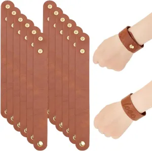 OLYCRAFT 12pcs Adjustable Leather Bracelets 8.6x1 Inch Blank Genuine Leather Snap Bracelets Blank Leathers Cuff Bracelet Leathers Wristband Brown Bracelet for DIY Craft Jewelry Making