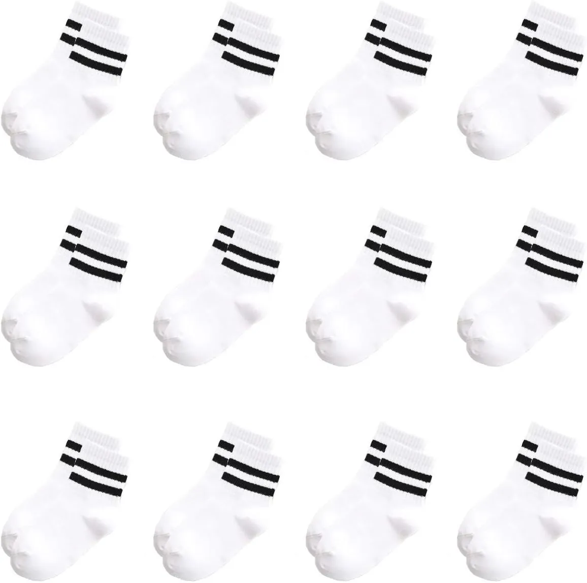 Oohmy Boys Socks 12 Packs Fit for 2-12 Years Old Boys and Girls Cotton Athletic Ankle Socks for Toddler Kids and Big Kids