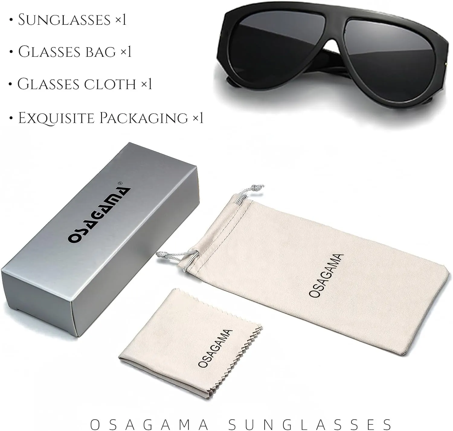 OSAGAMA Trendy Retro Oversized Aviator Sunglasses for Women Men 70s Luxury Designer Thick Classic Sun Glasses