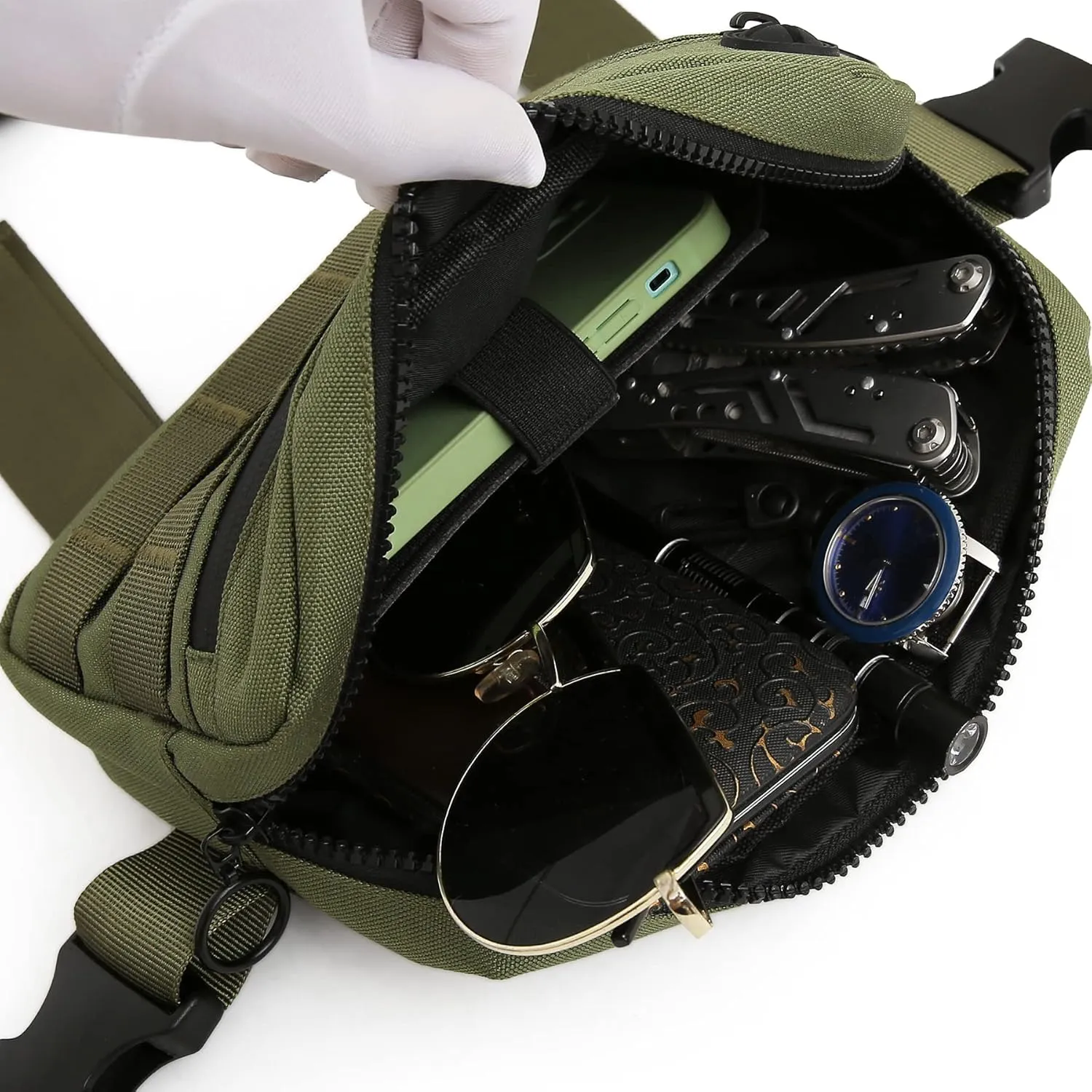 Outdoor Sports Chest Pack,Tactical EDC Chest Bag For Men, Lightweight Chest Pouch Holster, Chest Rig Vest With Phone Holder For Workouts, Cycling (Olive green)