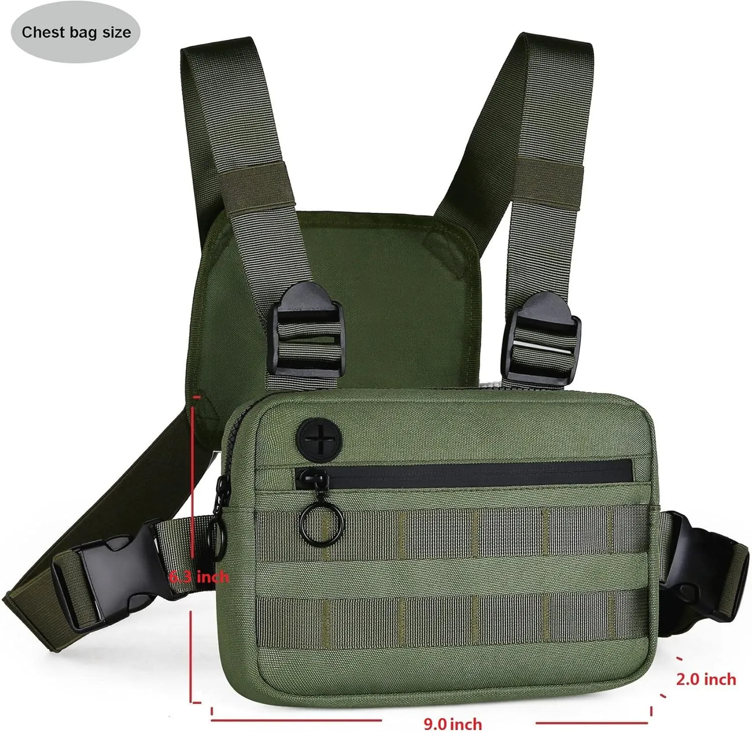 Outdoor Sports Chest Pack,Tactical EDC Chest Bag For Men, Lightweight Chest Pouch Holster, Chest Rig Vest With Phone Holder For Workouts, Cycling (Olive green)