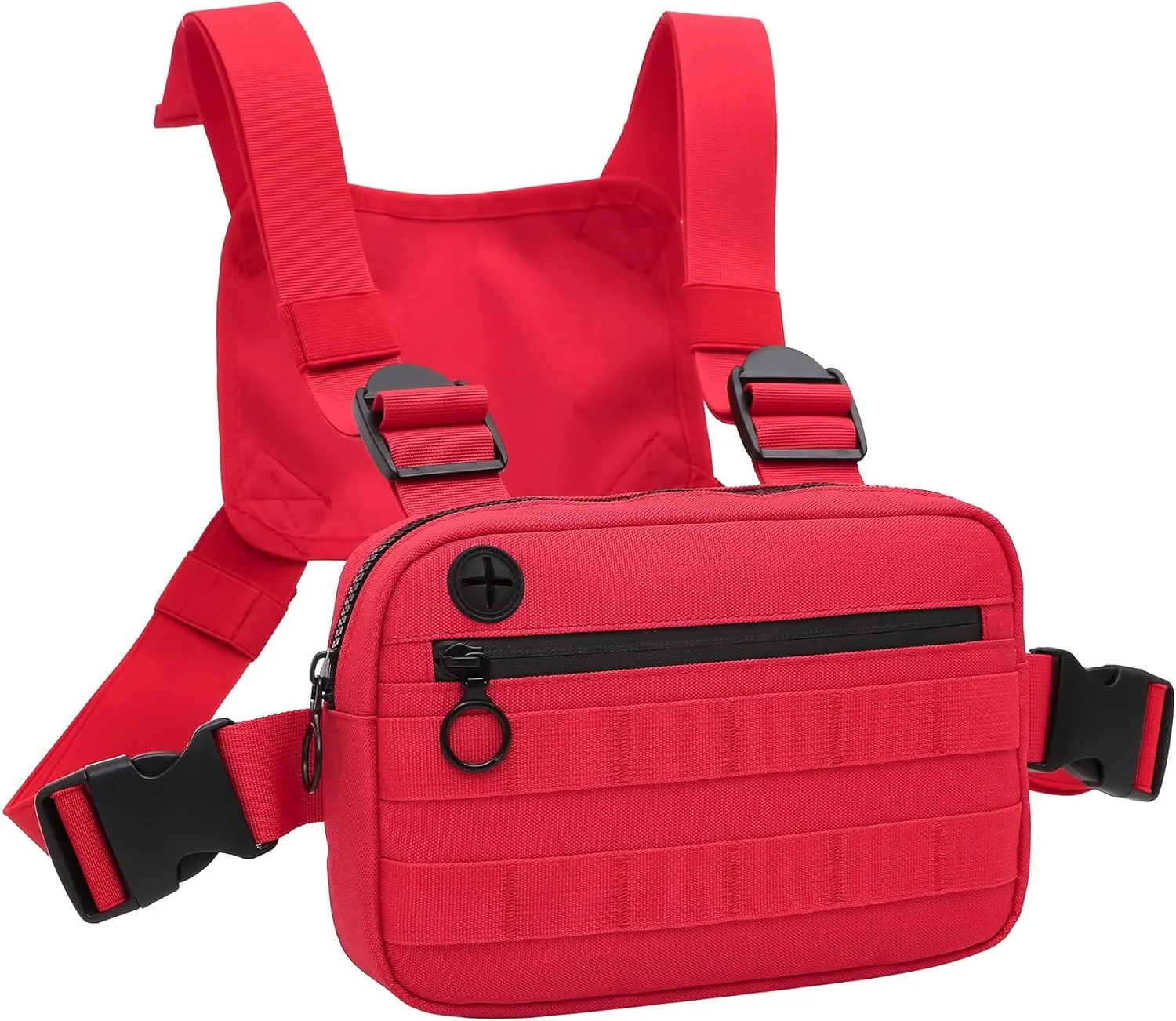 Outdoor Sports Utility Chest PackTactical EDC Chest Bag For Men, Lightweight Conceal Chest Pouch Holster, Chest Rig Vest With Built-In Phone Holder For Workouts, Cycling & Hiking (Red)