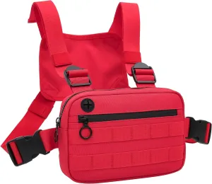 Outdoor Sports Utility Chest PackTactical EDC Chest Bag For Men, Lightweight Conceal Chest Pouch Holster, Chest Rig Vest With Built-In Phone Holder For Workouts, Cycling & Hiking (Red)