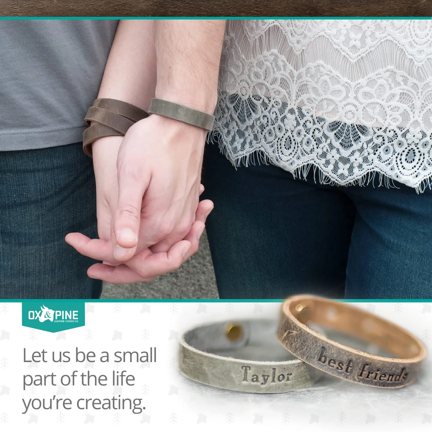 Ox & Pine Personalized Leather Wrap Bracelet - Customize Inscription- 100% Full-Grain Leather - .5 W (Medium/Large, Rustic Brown)