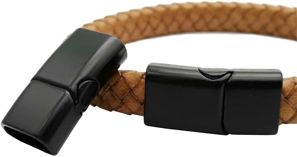 Pack 10 Magnetic Clasps and Closure for Bracelet Making Leather Cord End Hole (Matte Black, 11mmx5.5mm)