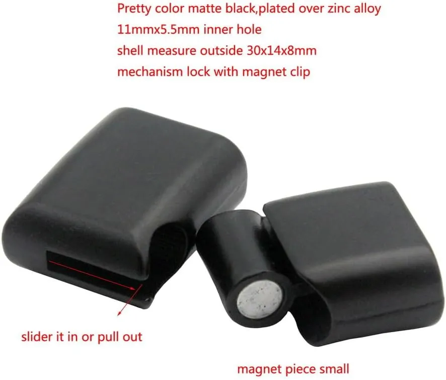 Pack 10 Magnetic Clasps and Closure for Bracelet Making Leather Cord End Hole (Matte Black, 11mmx5.5mm)