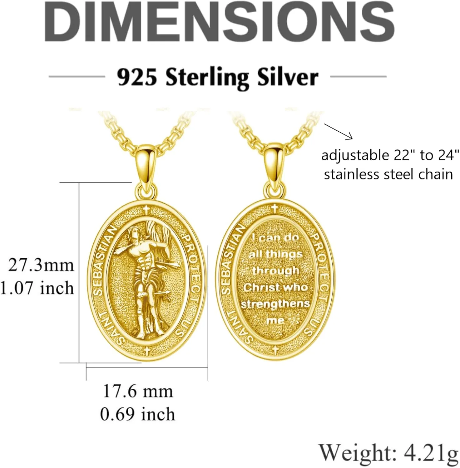 PELOVNY Protection Necklace 925 Sterling Silver St Anthony Francis Joseph Peregrine Raphael Sebastian Medal I Can Do All Things Through Christ Patron Saint Jewelry Christian Gifts for Men Women
