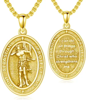 PELOVNY Protection Necklace 925 Sterling Silver St Anthony Francis Joseph Peregrine Raphael Sebastian Medal I Can Do All Things Through Christ Patron Saint Jewelry Christian Gifts for Men Women