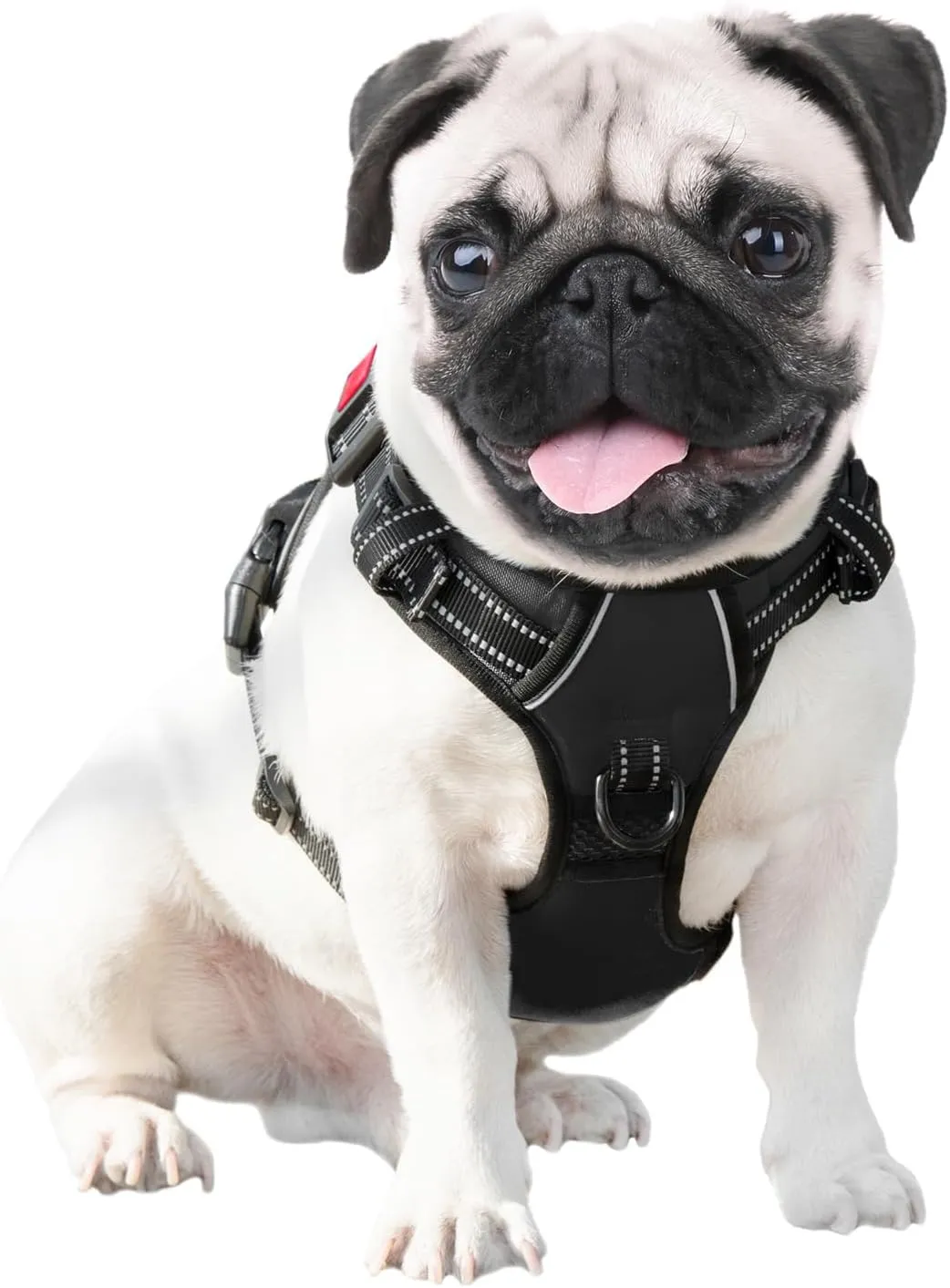 PHOEPET No Pull Dog Harness Medium Reflective Front Clip Vest with Handle,Adjustable 2 Metal Rings 3 Buckles,[Easy to Put on & Take Off](M, Black)