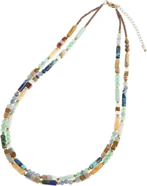 Plumiss Boho Handmade Natural Jasper Stone Beaded Crystal Mixed Strand Short Necklace for Women Girl