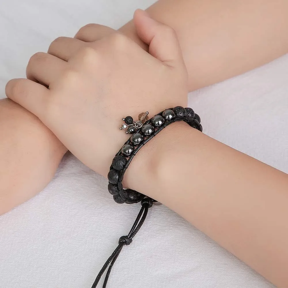 Plumiss Women Boho Handmade Natural Stone Crystal Leather Bead Wrap Bracelets Collection