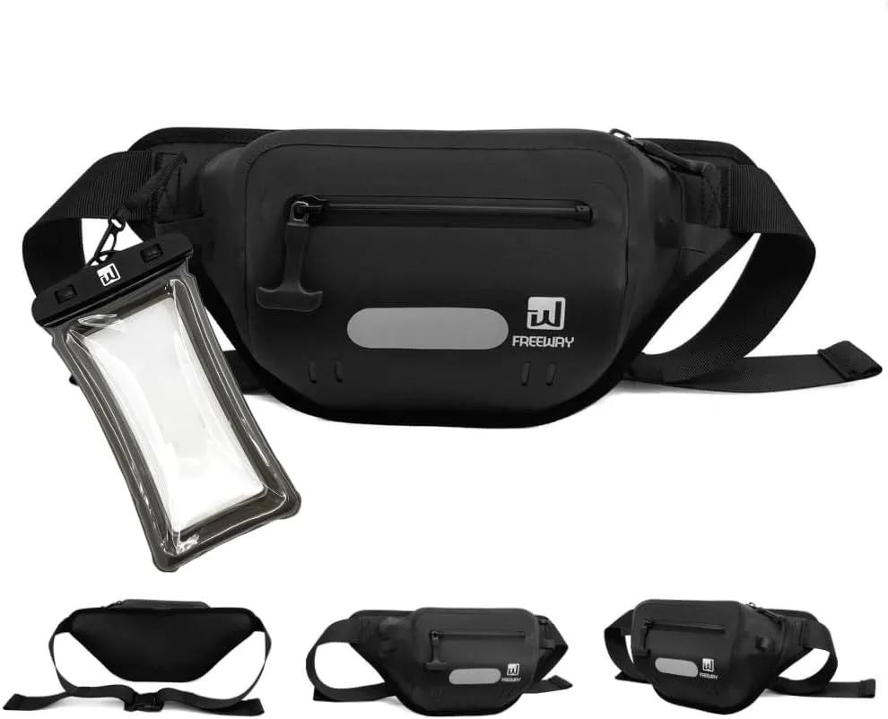 Premium Dry Bag Waterproof Fanny Pack for Water Sports  100% Waterproof with Reflective Strip  Ideal for Snorkeling, Kayaking, Surfing, Boating & Paddle Boarding  Adjustable Waist Belt (Black)