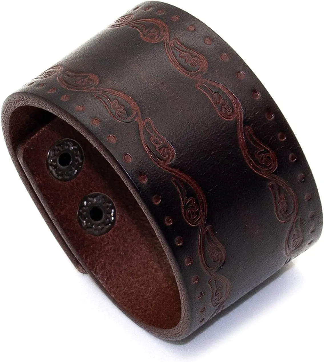 Punk Vintage Alloy Wide Wristband Print Leather Cuff Bracelet