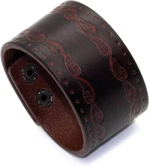 Punk Vintage Alloy Wide Wristband Print Leather Cuff Bracelet