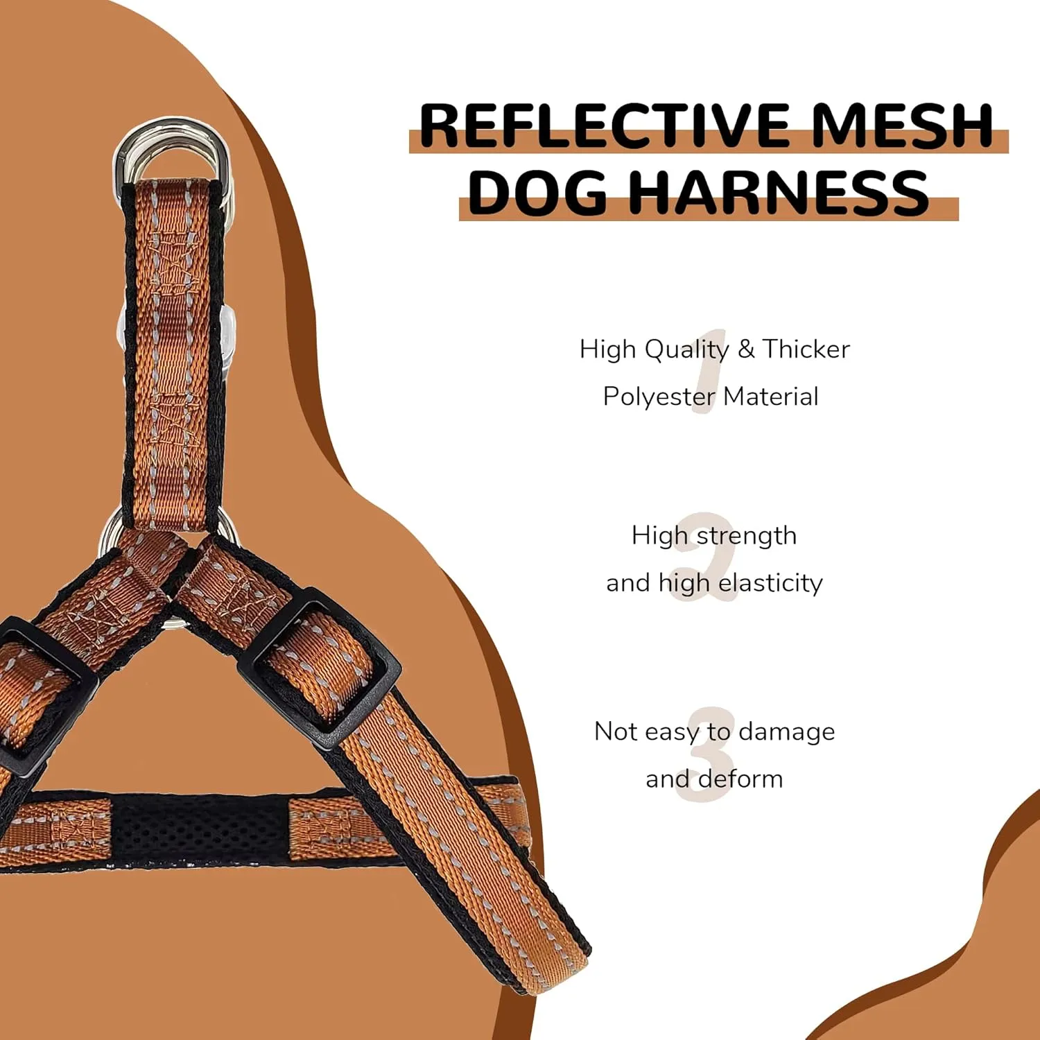Reflective Dog Harness for Medium Dogs - No Pull, Step-in Adjustable, Coffee Brown