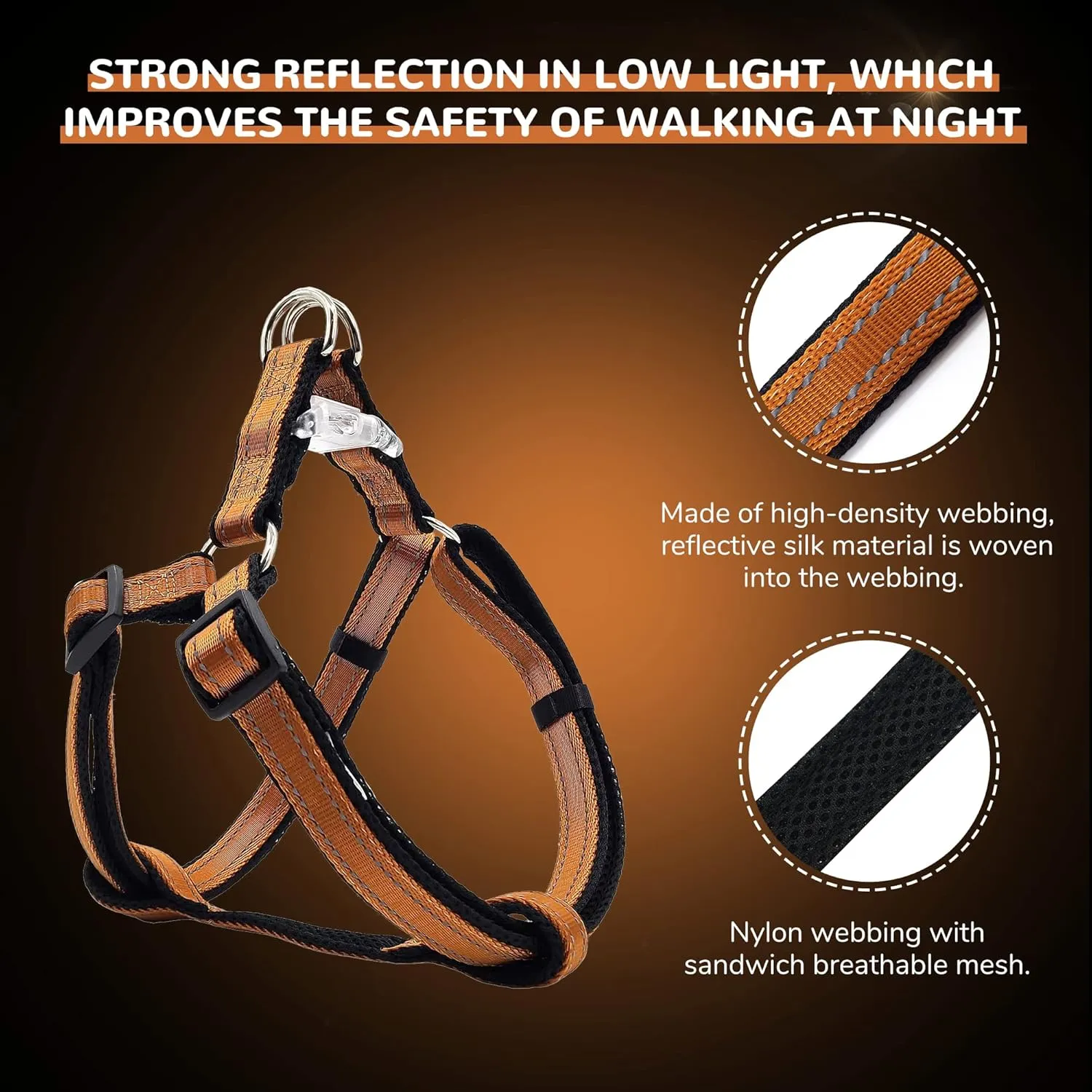 Reflective Dog Harness for Medium Dogs - No Pull, Step-in Adjustable, Coffee Brown