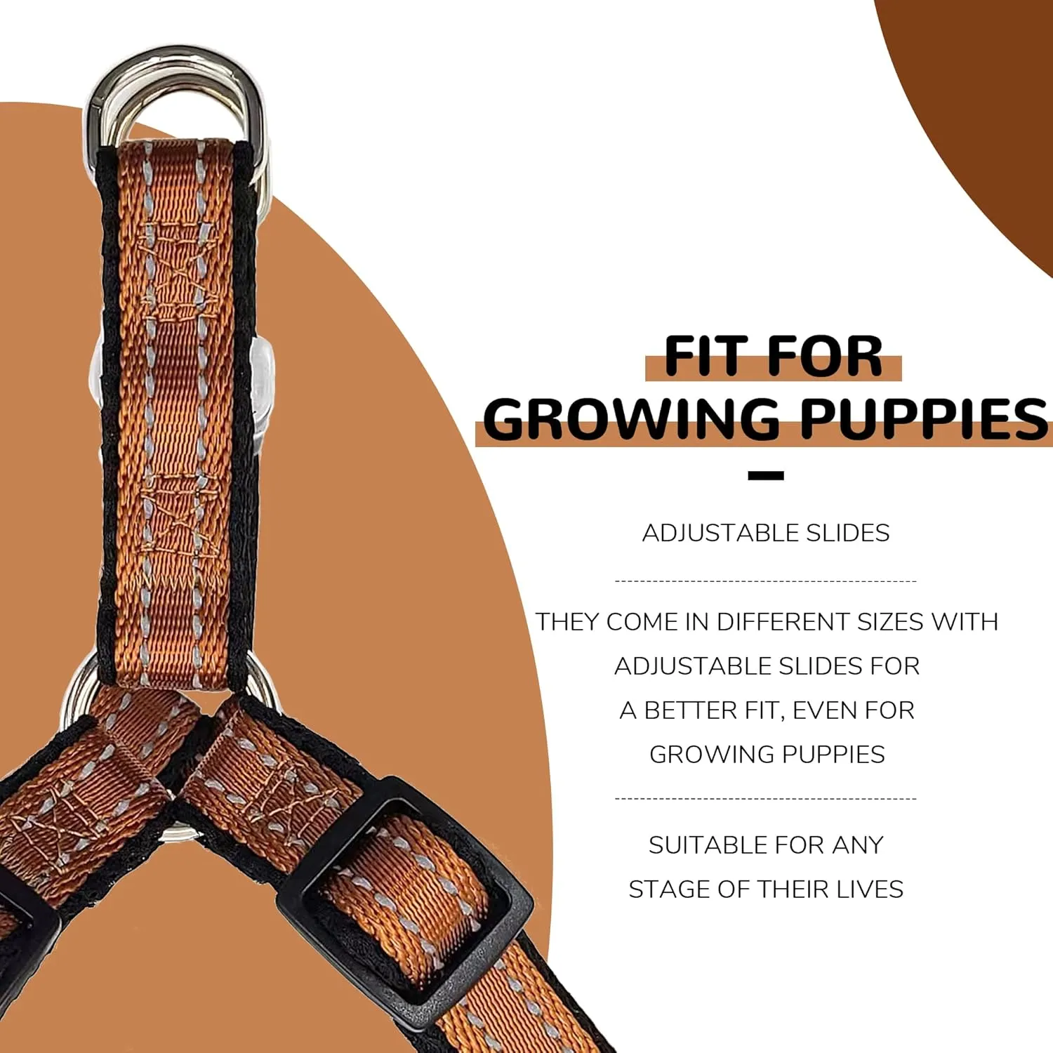 Reflective Dog Harness for Medium Dogs - No Pull, Step-in Adjustable, Coffee Brown