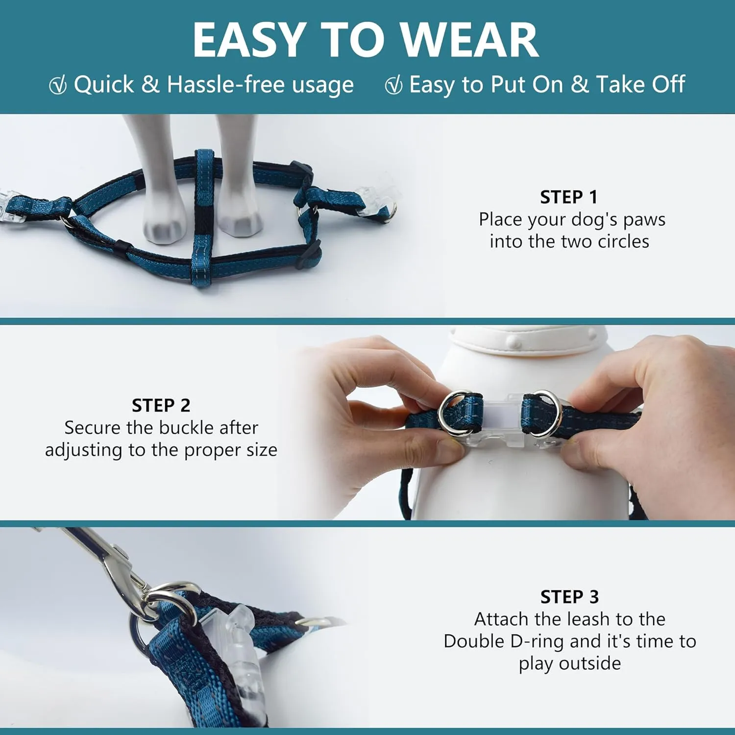 Reflective Dog Harness, No Pull Harness for Small Sized Dog, Quick Release Buckle Puppy Harness for Walk, Run, Training, Double D-Ring Step in Dog Harness for Dog Girls and Boy, Midnight Blue