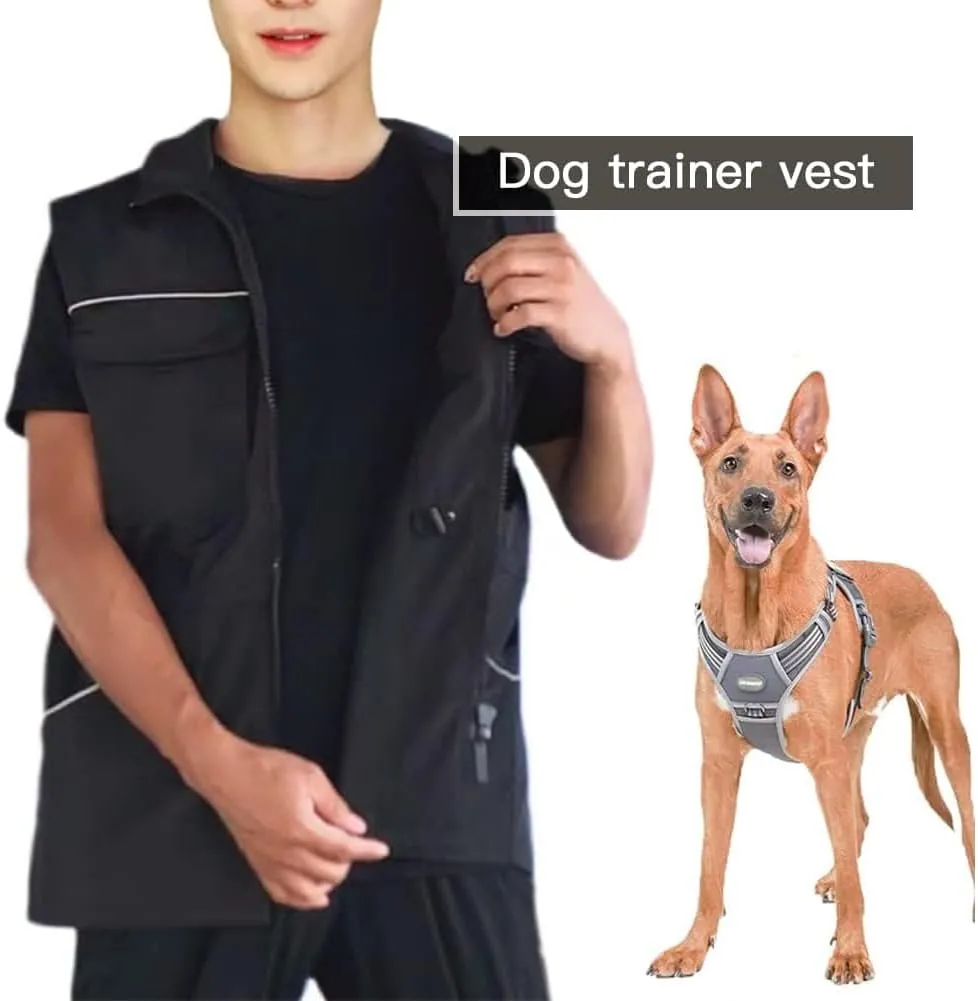 Reflective Dog Trainer Jacket with Multi Pockets Adjustable Waist Drawstring Handler Training Clothes M