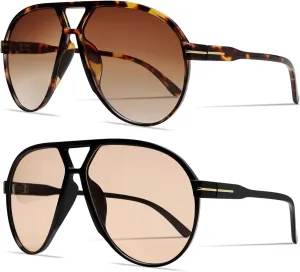 Retro Aviator Sunglasses for Women Men Oversized Classic 70s Vintage Trendy Tangle Free Square Aviators Sun Glasses