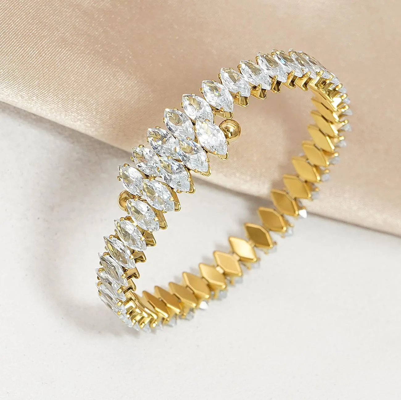 Rhinestone Cuff Bracelet Cubic Zirconia Tennis Bracelets Open Adjustable Elastic Bangle for Women