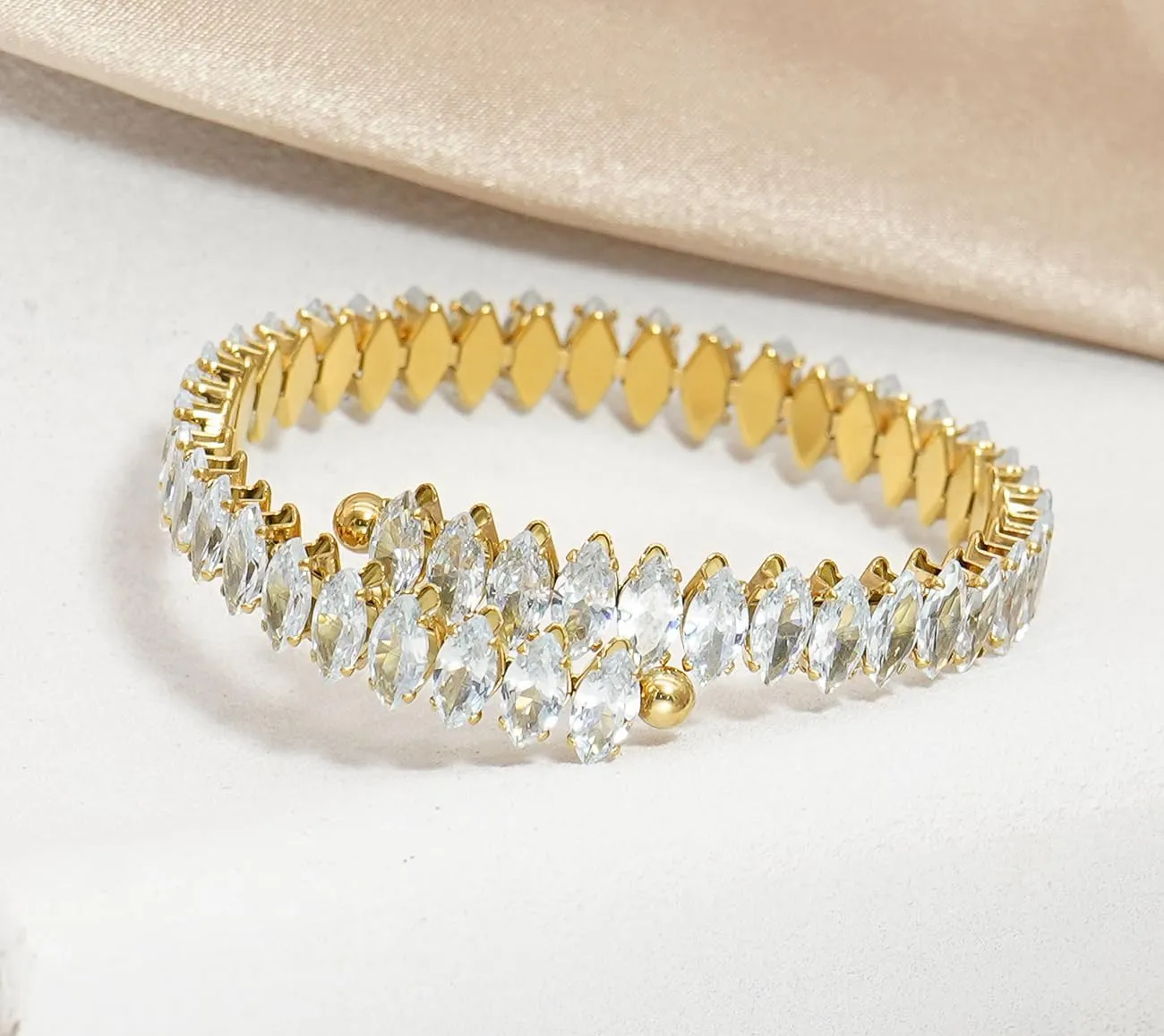 Rhinestone Cuff Bracelet Cubic Zirconia Tennis Bracelets Open Adjustable Elastic Bangle for Women