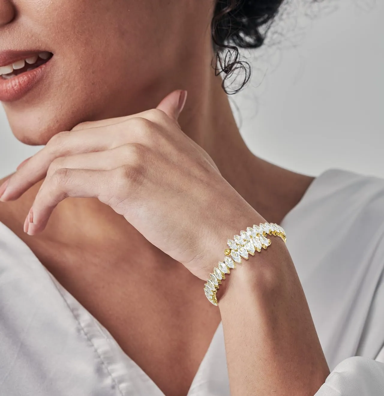 Rhinestone Cuff Bracelet Cubic Zirconia Tennis Bracelets Open Adjustable Elastic Bangle for Women