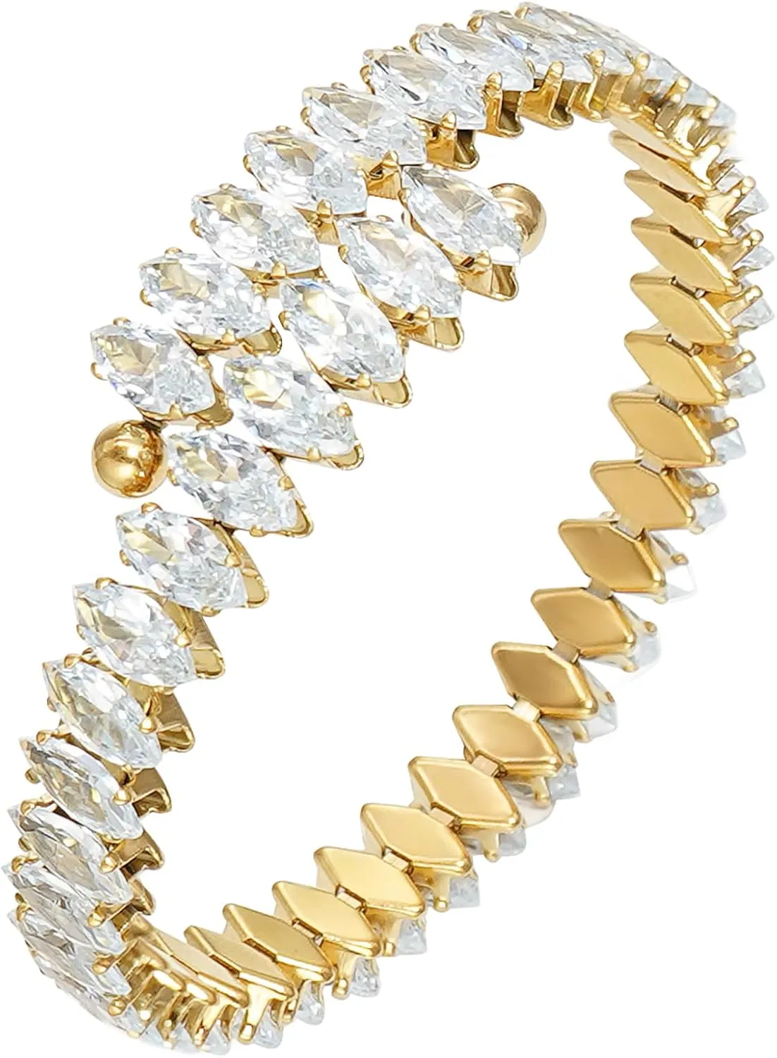Rhinestone Cuff Bracelet Cubic Zirconia Tennis Bracelets Open Adjustable Elastic Bangle for Women