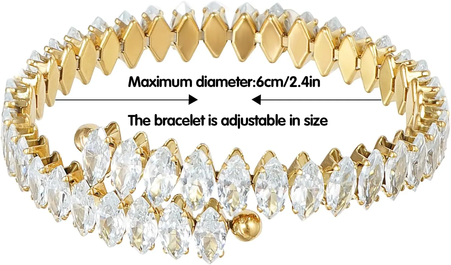 Rhinestone Cuff Bracelet Cubic Zirconia Tennis Bracelets Open Adjustable Elastic Bangle for Women
