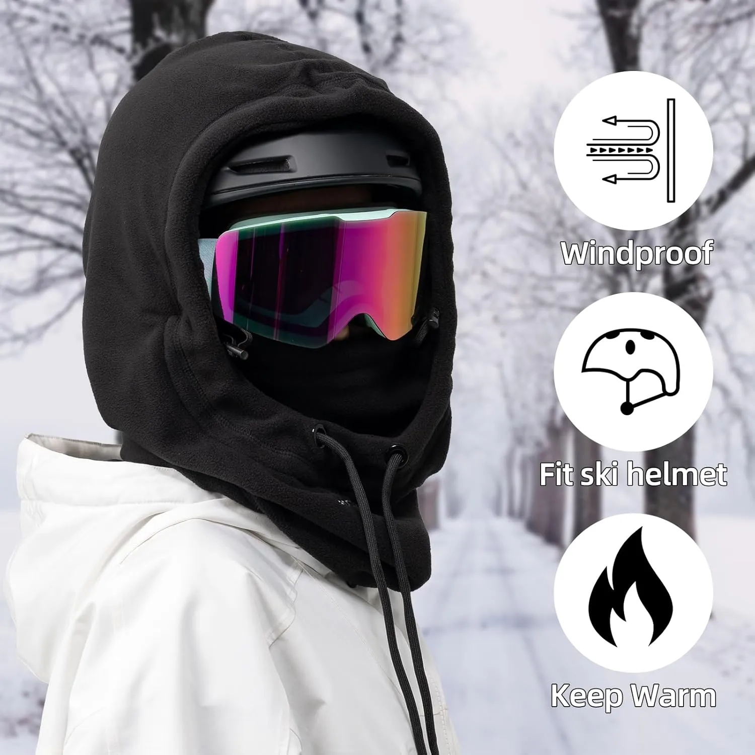 ROCKBROS Ski Mask Balaclava for Men and Women Wind-Resistant Winter Fleece Warm Hood Face Cover Hat Cap Scarf