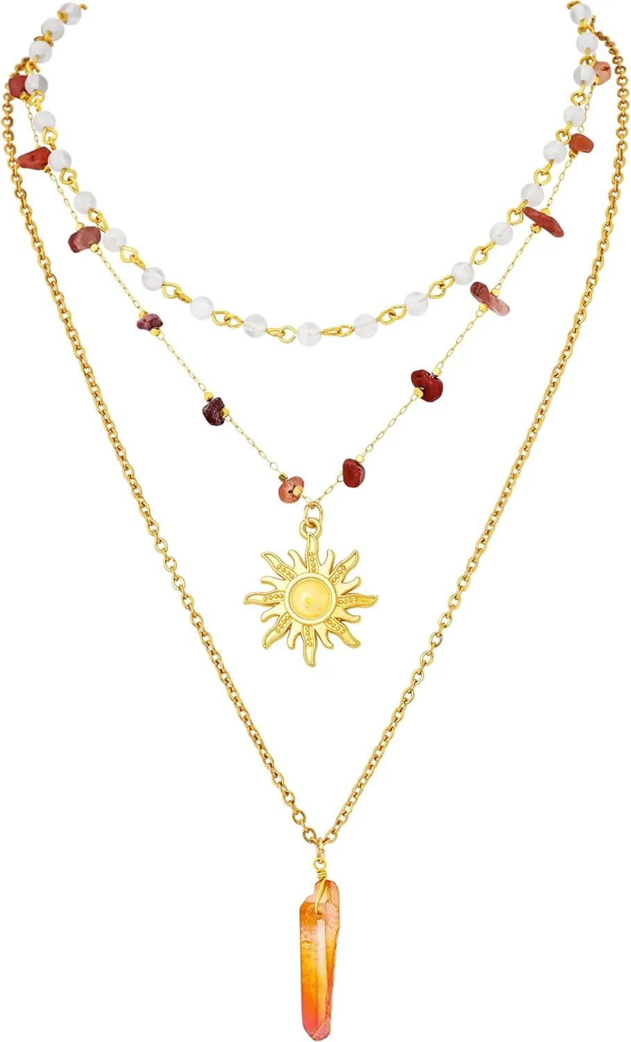 Sacina Layered Crystal Sun Necklace, Boho Hippie Summer Beach Necklace, Boho Hippie Jewelry, Christmas Jewelry Gift for Women