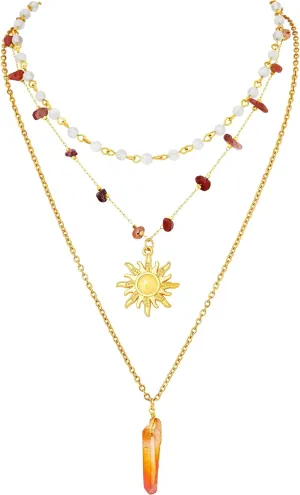 Sacina Layered Crystal Sun Necklace, Boho Hippie Summer Beach Necklace, Boho Hippie Jewelry, Christmas Jewelry Gift for Women