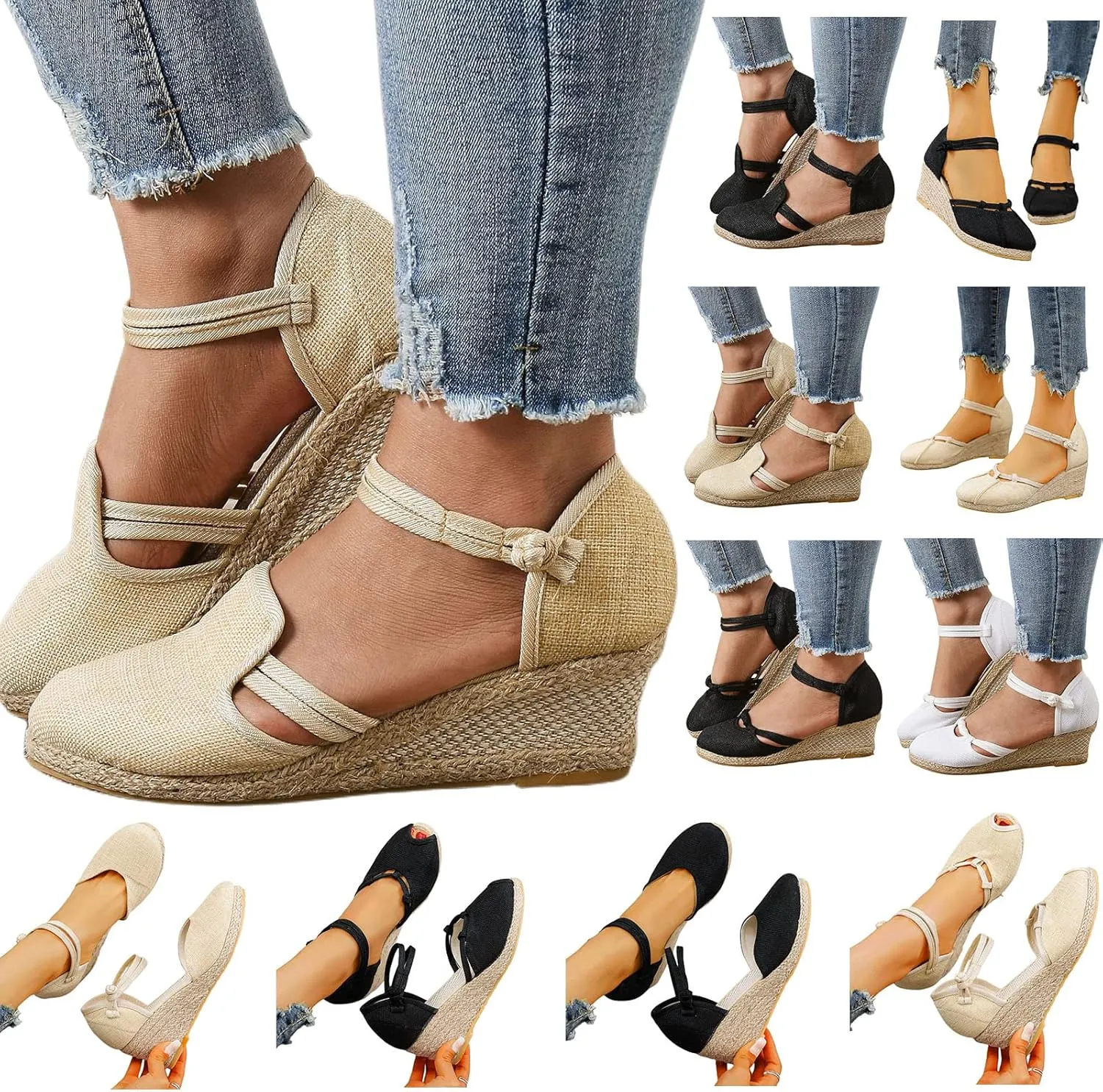 Sandals for Women Dressy Summer Women's Ankle Strap Closed Toe Espadrille Wedge Sandals Adjustable Ankle Strap Wedges Casual & Dressy Summer Shoes