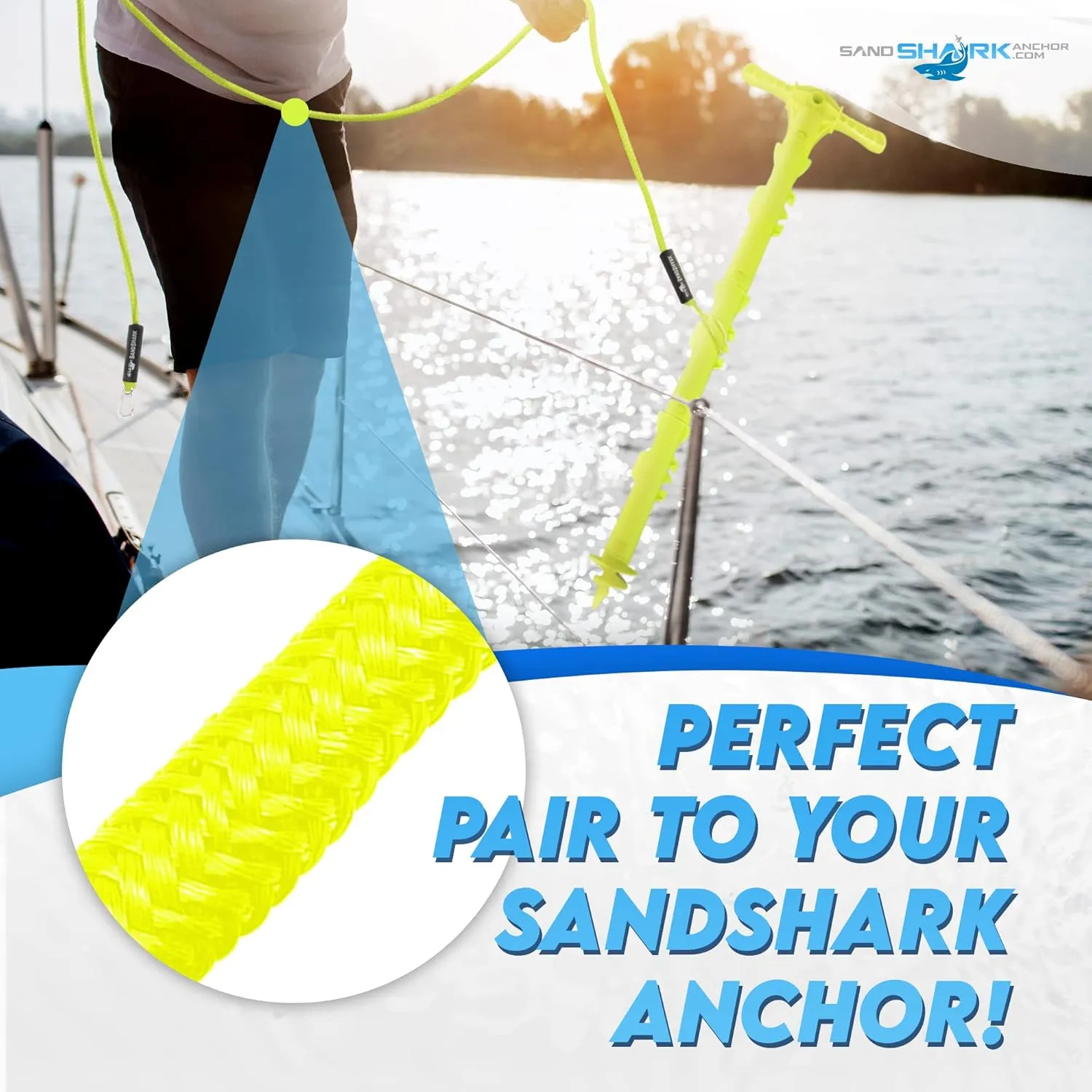 SandShark Premium Anchor Bungee Dock Line. Boat Accessories Anchor Line Absorbs Shock to Anchors and Docks w/Stainless Steel Clip - Neon Green - 7-14ft