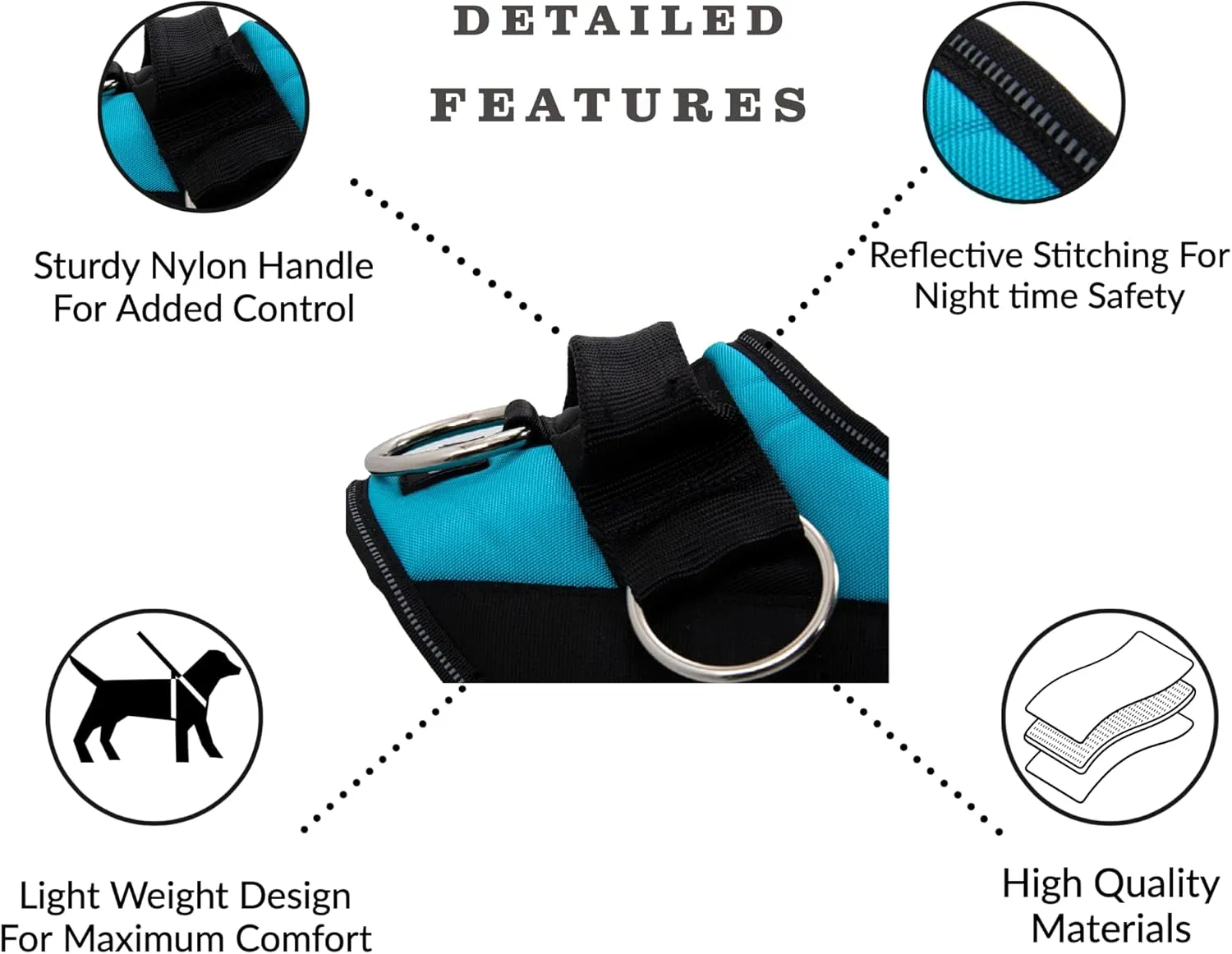 ShawnCo Essential Dog Harness, No-Pull Pet Vest with 3 Leash Clips, No Choke, Reflective, Adjustable and Padded, for Easy Walking and Training for Small, Medium and Large Dogs (Seafoam, M)