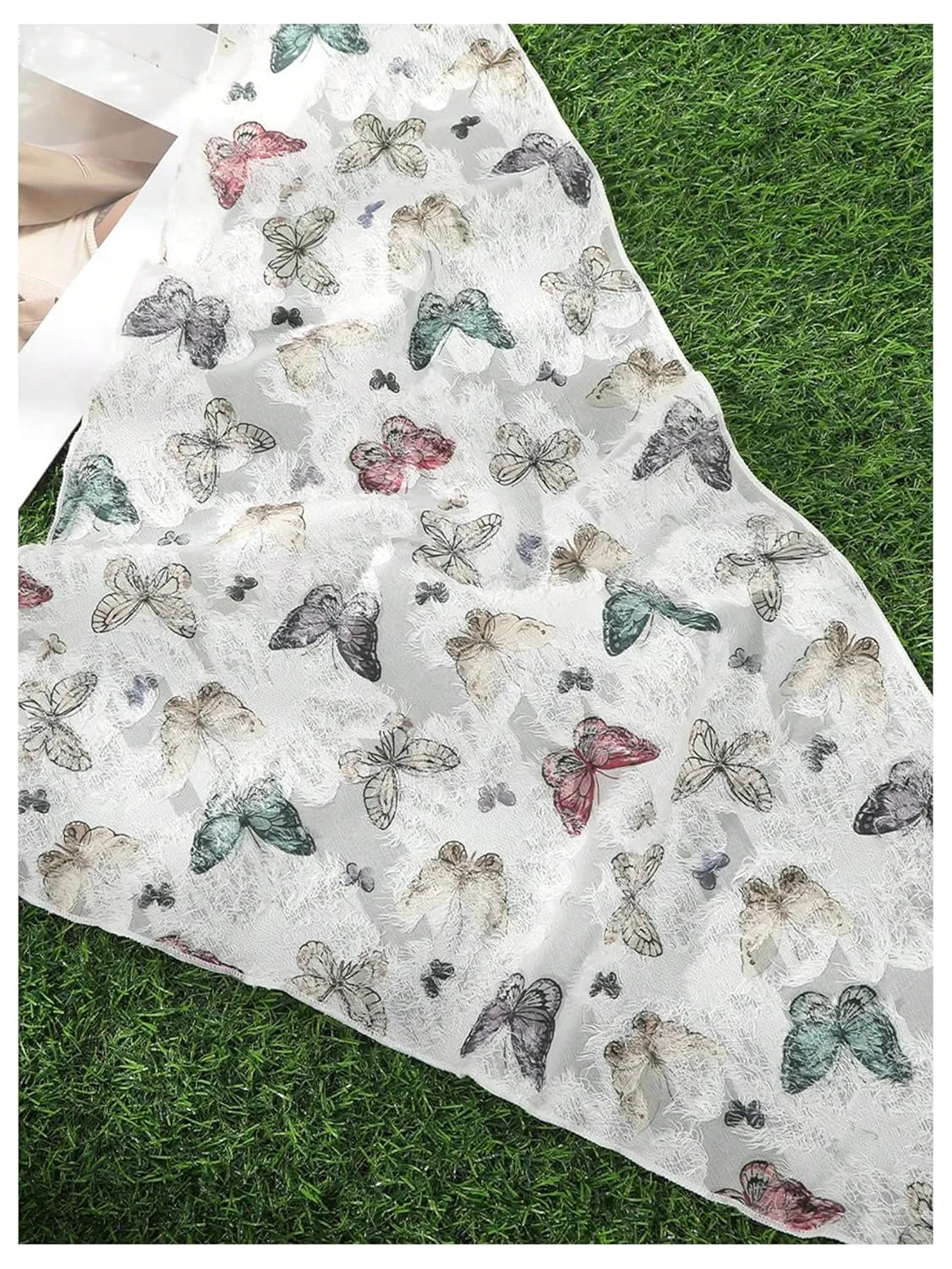 SHENHE Women's Hair Bandana Tie Back Triangle Hair Kerchief Headband Head Scarf Butterfly Print White One-Size