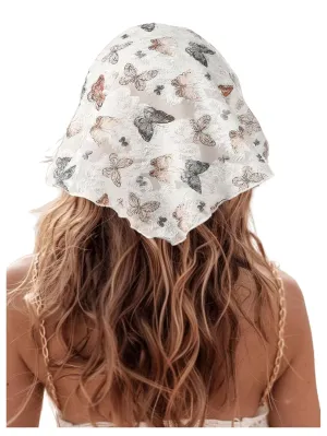 SHENHE Women's Hair Bandana Tie Back Triangle Hair Kerchief Headband Head Scarf Butterfly Print White One-Size