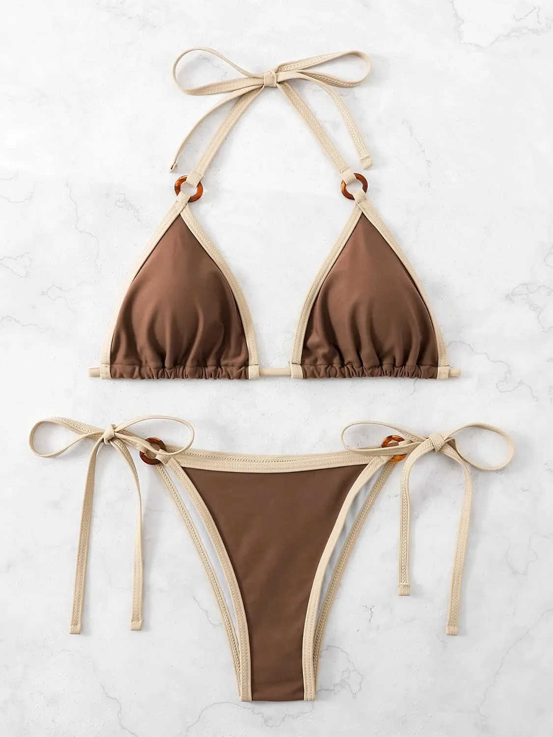 SHENHE Women's Sexy Bikini Sets Ring Triangle Tie Bathing Suits 2 Piece Swimsuits